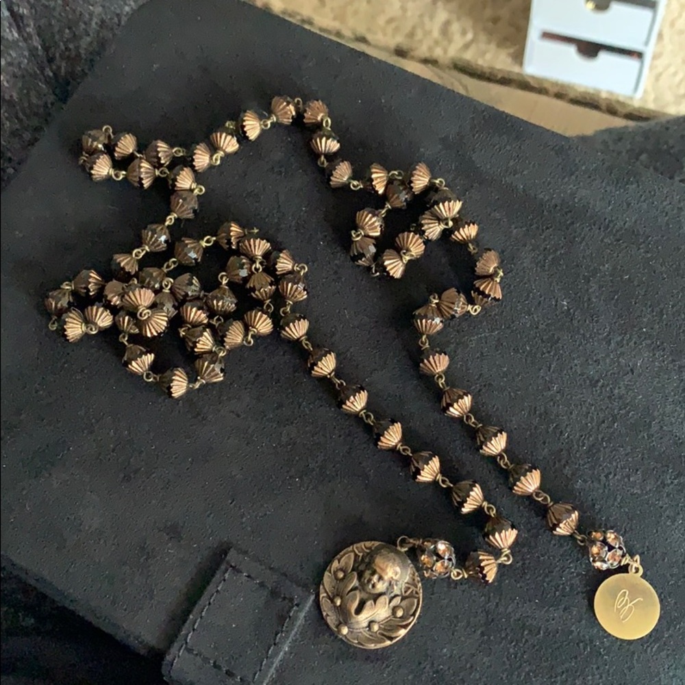 Saint Vintage Brass Bronze Lariat Strand Necklace